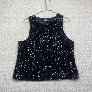 Old Navy Y2K Sequin Tank Top Size M Black Round Neck Glam Grunge Fairy Grunge